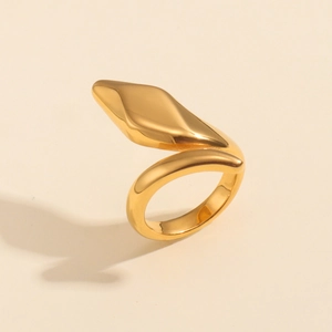 Minimalist gold plated snake-shaped open stainless steel ring with elegant curves