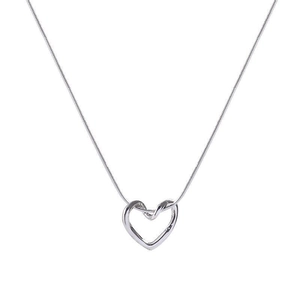 Elegant silver hollow heart pendant necklace with minimalist metal chain for women