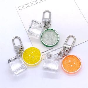 Creative Personality Simulation Lemon Slice And Ice Cube Keychain Resin Fruit Food Bag Pendant Hanging Decoration Gift
