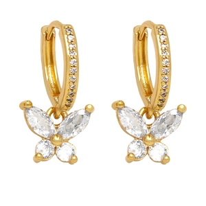 Elegant gold butterfly drop earrings with zircon crystals and minimalist fashion jewelry style