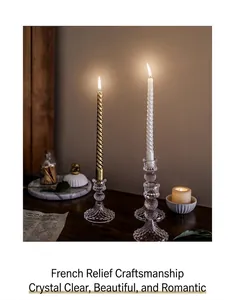 Detail of French embossed crystal glass candle holders with elegant diamond textures