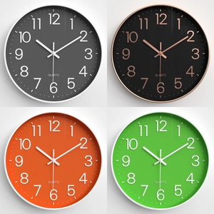 Modern 30cm round silent quartz wall clocks in grey black orange and green color options