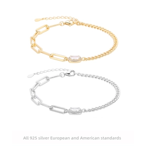 Elegant S925 sterling silver bracelets with square zircon, gold and silver finishes