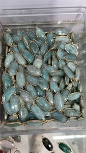 Bulk faceted light blue amazonite oval connectors with gold-plated edges for DIY jewelry