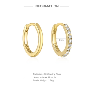 Detail view of 925 sterling silver curved wave earrings with AAAAA zirconia and 9mm inner diameter