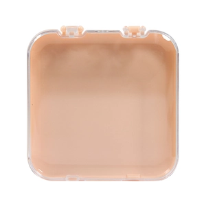 Square transparent press-on nail storage box with orange insert on white background