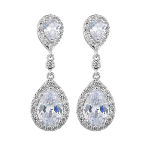 Elegant silver pear-cut cubic zirconia drop earrings for luxury bridal wedding wear