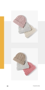 Detail of multi-color thick cable knit beanies showing high-quality wool texture