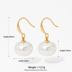 Elegant gold hook pearl earrings for women with 14mm round white pearl pendants