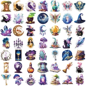 50pcs waterproof transparent PET stickers with magical planet and wizardry themes