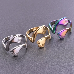 Retro stainless steel open hug rings for couples in silver, gold, and colorful finishes