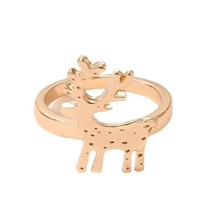 Rose gold reindeer ring for Christmas featuring a polished metal elk design on white background
