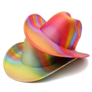 Rainbow striped cowboy hats with metallic gradient finish for party and festival decor