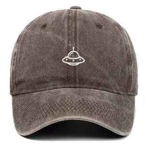 UFO Raumschiff Stickerei Gewaschene Baumwolle Baseballkappe Retro Distressed Verstellbarer Hut Für Damen Und Herren