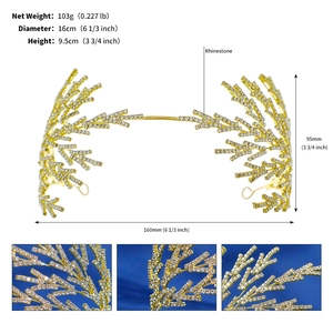 Detailed dimensions of the gold rhinestone bridal tiara showing height and diameter