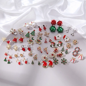 Exquisite Christmas stud earring set with festive trees, reindeer and sparkling rhinestones