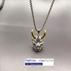 Hannya Mask Pendant Necklace Vintage Stainless Steel Venetian Chain Alloy Retro Hip Hop Punk Jewelry For Men Women