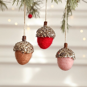 Christmas Acorn Ornaments Wool Felt Handmade Glitter Sequins Xmas Tree Hanging Decorations Rustic Festive Home Decor