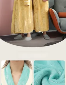 Detailed close-up showing soft flannel fabric texture and collar of thick winter bathrobe
