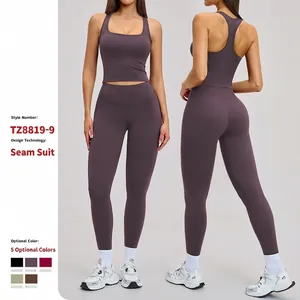 Ensemble de Yoga pour Femmes Haut Et Bas Débardeur Court Dos Nageur Taille Haute Leggings Sport Fitness Gym