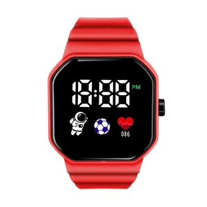 Orologio digitale rosso con astronauta, schermo LED quadrato e cinturino in silicone