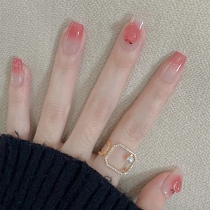 Ongles Adhésifs Dégradés Roses Forme Cercueil Avec Pêche 3D Plastique ABS Manucure Douce Mignonne Pour Femmes