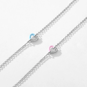 S925 sterling silver heart bracelet with micro-pave crystals and colorful enamel finish