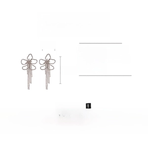 Detail view of crystal flower tassel earrings with dimensions 7.2cm by 15.1cm