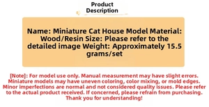 Miniature wooden cat house model for dollhouses with detailed specifications and dimensions