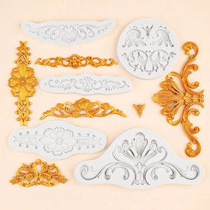 Baroque floral relief silicone molds set for fondant cake decoration and DIY crafts