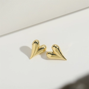 French vintage style gold plated heart stud earrings with a polished mirror finish