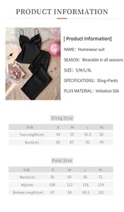 Guide des tailles pour ensemble pyjama en soie glacée avec mesures du haut et du pantalon
