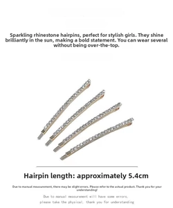 Detail showing set of four 5.4cm rhinestone bobby pins with sparkling crystal inlay