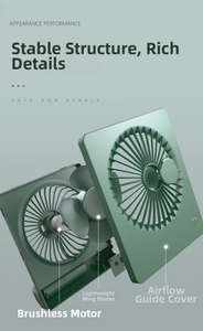 Exploded view of the desktop fan showing brushless motor, wing blades and grille