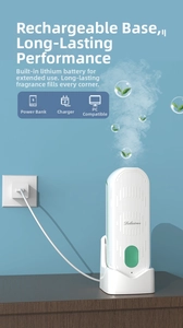Detailed view of white USB scent diffuser with charging base and multi-device compatibility