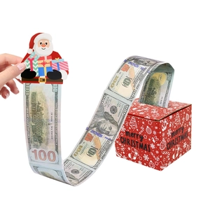 Christmas surprise money pull box with Merry Christmas design and Santa Claus handle