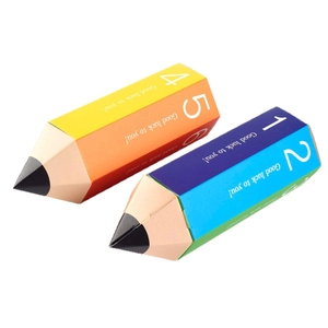Creative pencil-shaped paper candy gift boxes with colorful striped patterns and greetings