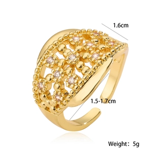 Gold hollow geometric open ring with sparkling cubic zirconia stones for women