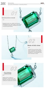 Detailed view of S925 silver emerald necklace with rectangular gemstone and polished finish