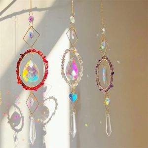 Crystal Suncatcher Hanging Ornament Natural Stone Copper Metal Geometric Rainbow Maker Prisms For Home Garden Window Decor