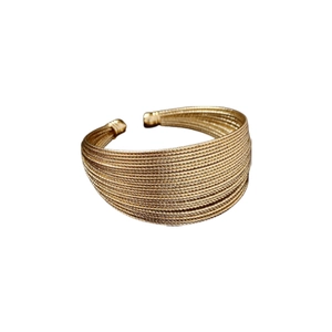 Elegant multi-layer gold-plated wide cuff bracelet with textured wire design for women