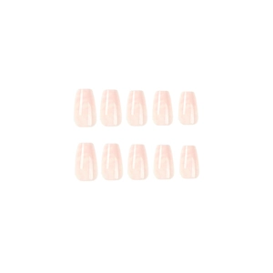 Short ballerina nude press-on nails with white marble ombre design, 10-piece set