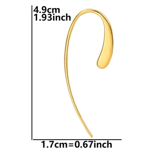 Minimalist gold hook earring with dimensions 4.9cm by 1.7cm on a white background