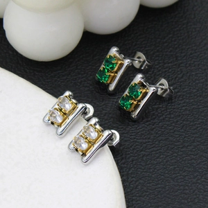 Orecchini quadrati vintage bicolore oro e argento con pietre di zircone incastonate