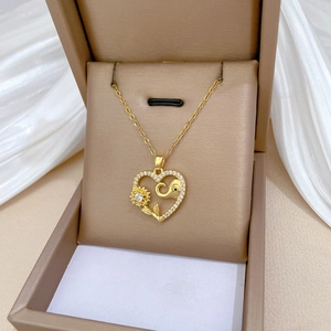 Titanium sunflower elephant heart necklace with sparkling crystals in a gift box