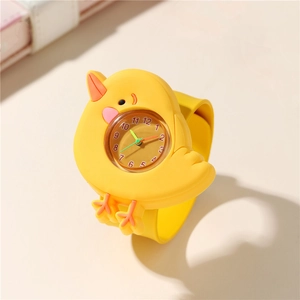 Yellow cartoon chicken silicone slap watch for kids with colorful numbered dial