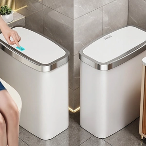 Poubelle Étroite Plastique Mince Type À Pression Couvercle Pour Salle De Bain Cuisine Anti Odeur Étanche Bac