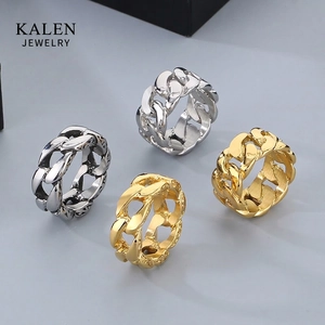 Cuban Link Chain Ring Stainless Steel Embossed Edge Hip Hop Punk Style Band For Men Unisex