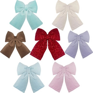 Christmas Decorative Bows Sequin Velvet Large Sparkling Hanging Ornament For Tree Wedding Party DIY Decor