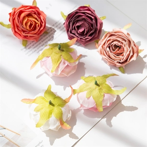 Large rolled-edge artificial silk rose heads in multiple colors for DIY wedding decor